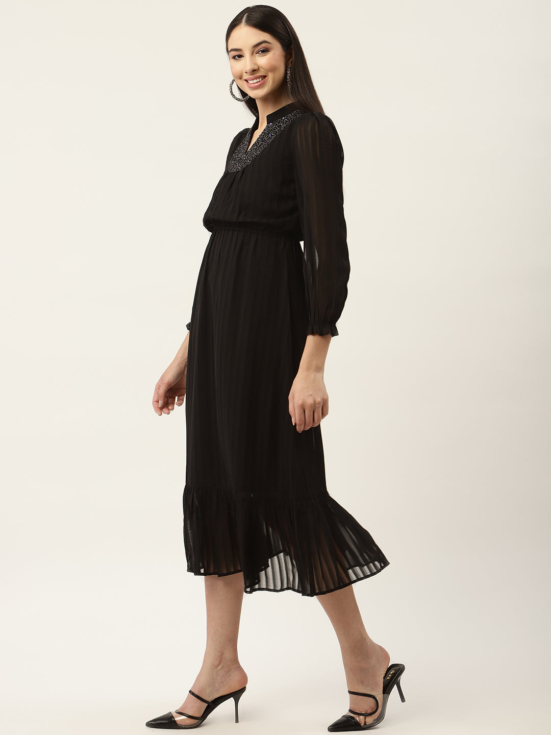 Black Georgette Midi Dress