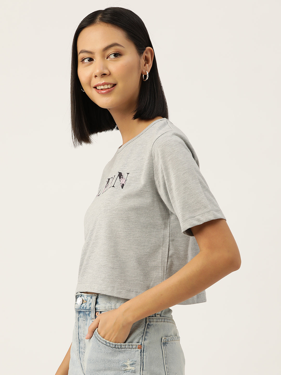 Women Graphic Printed Pure Cotton Crop T-shirt