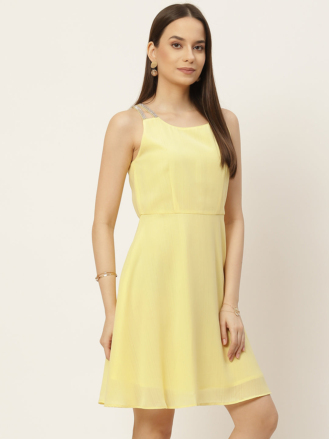 Yellow Georgette A-Line Mini Dress