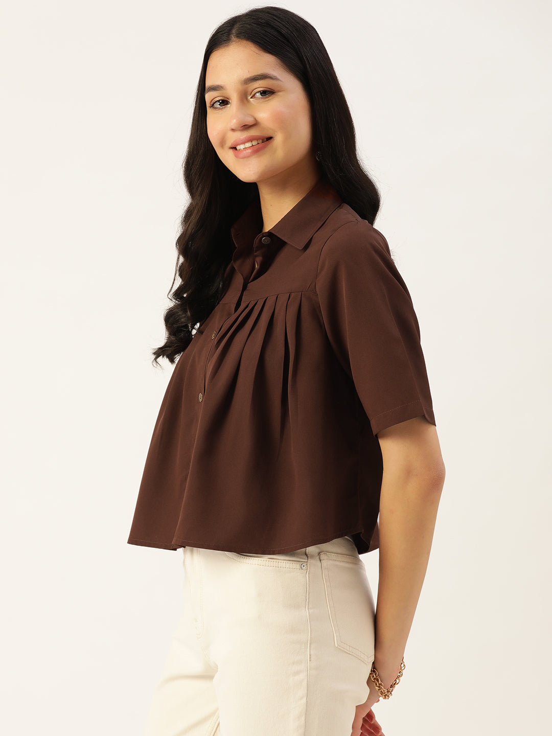 Women Solid Brown Casual Shirt