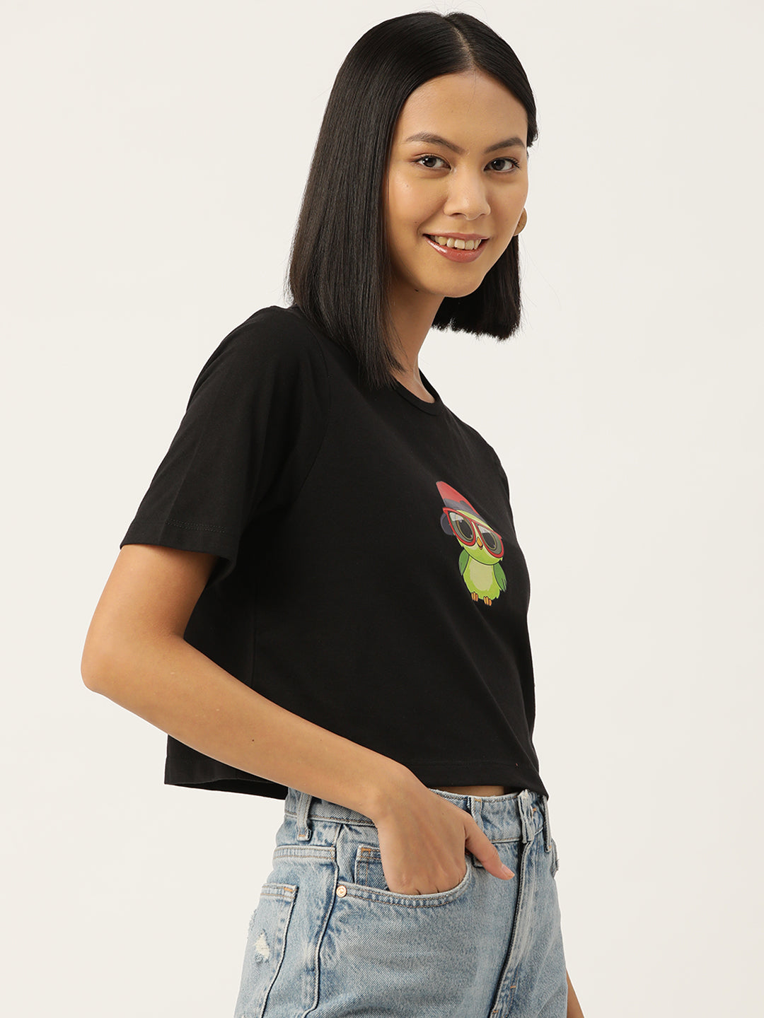 Women Graphic Printed Pure Cotton Crop T-shirt