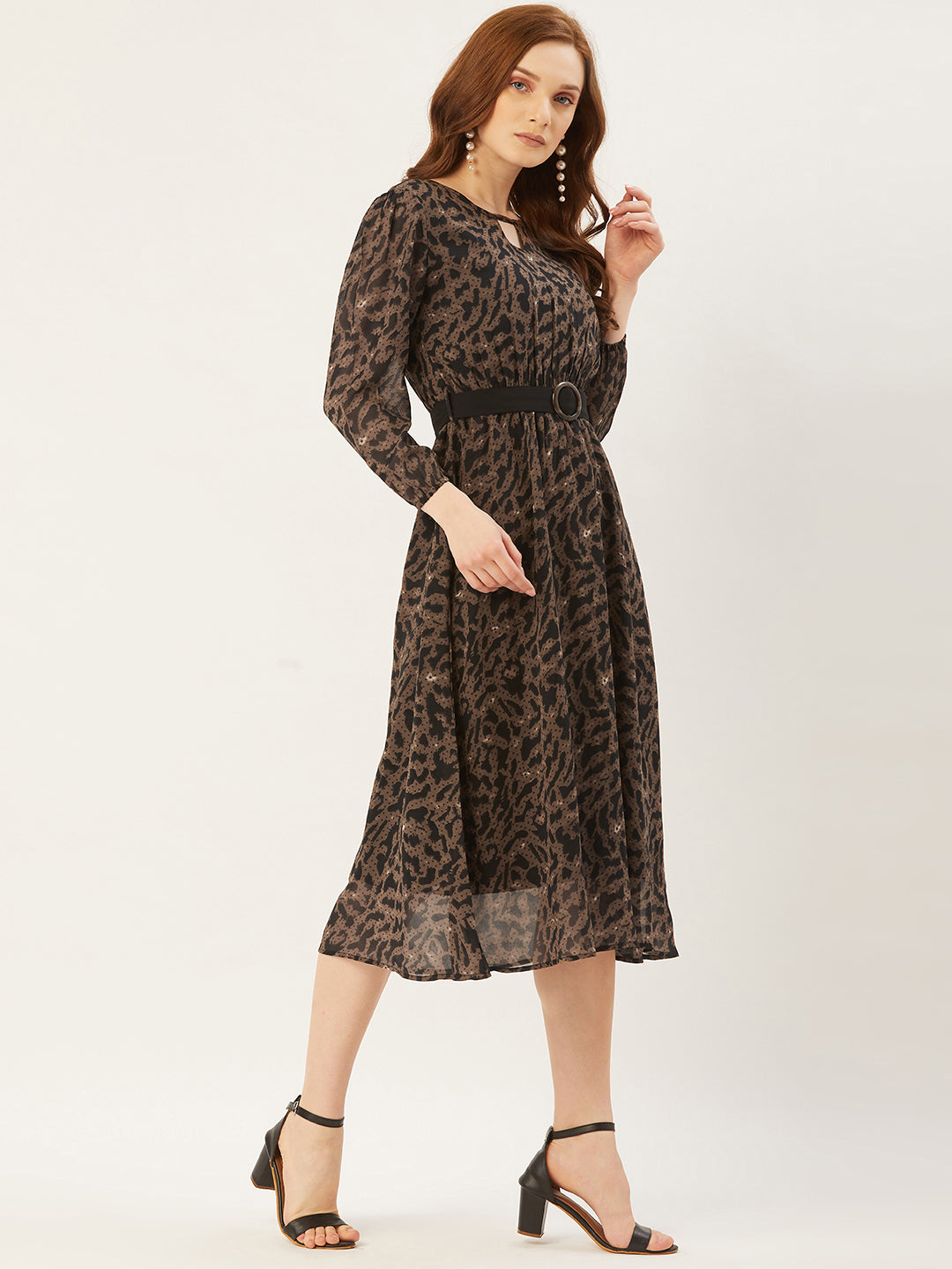 Women A-line Brown Dress