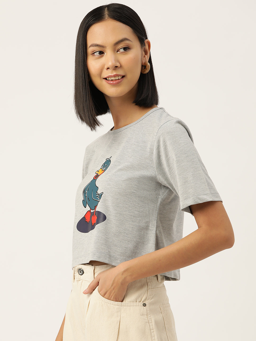 Women Graphic Printed Pure Cotton Crop T-shirt