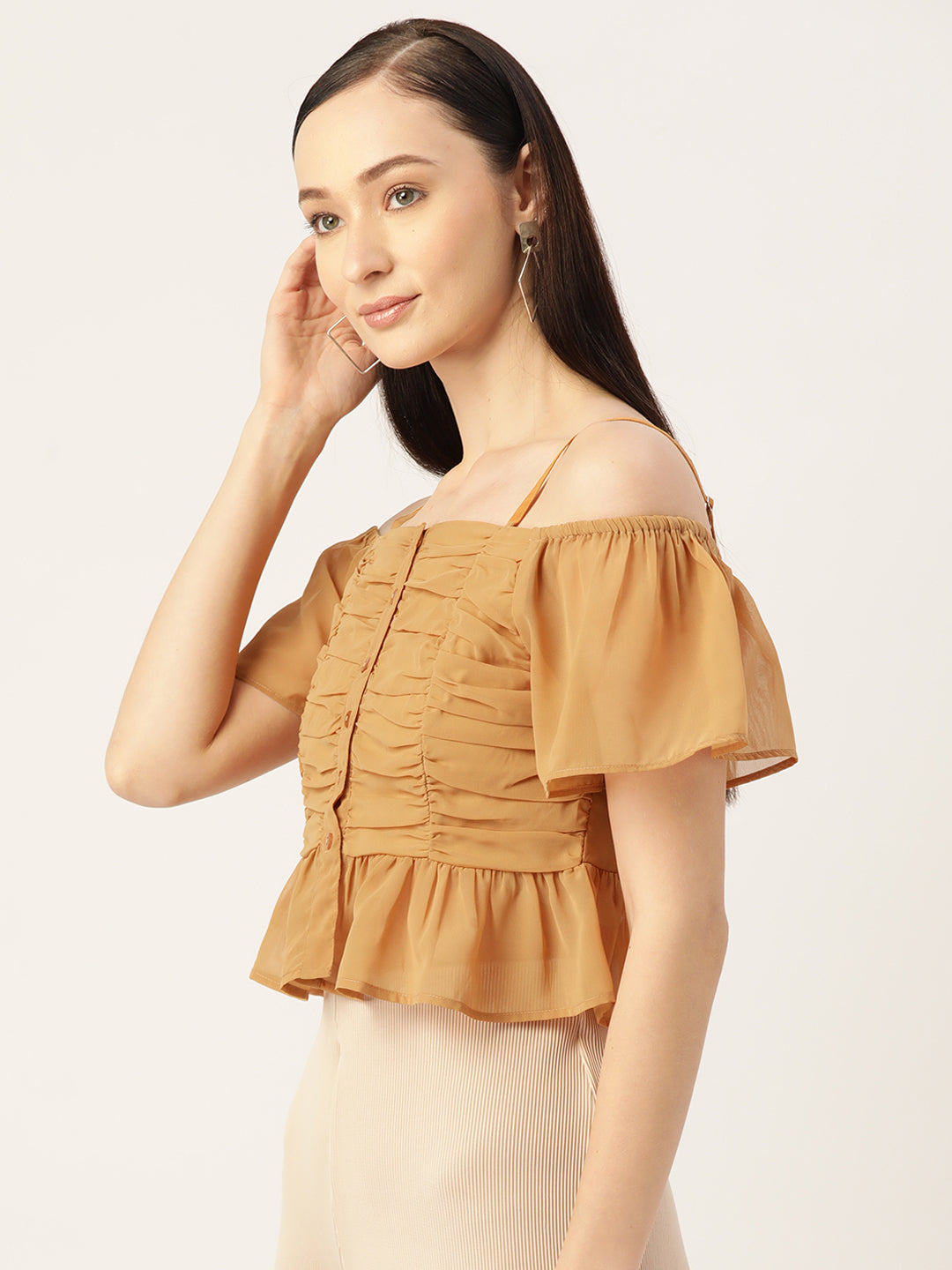 Ruched Georgette Bardot Top