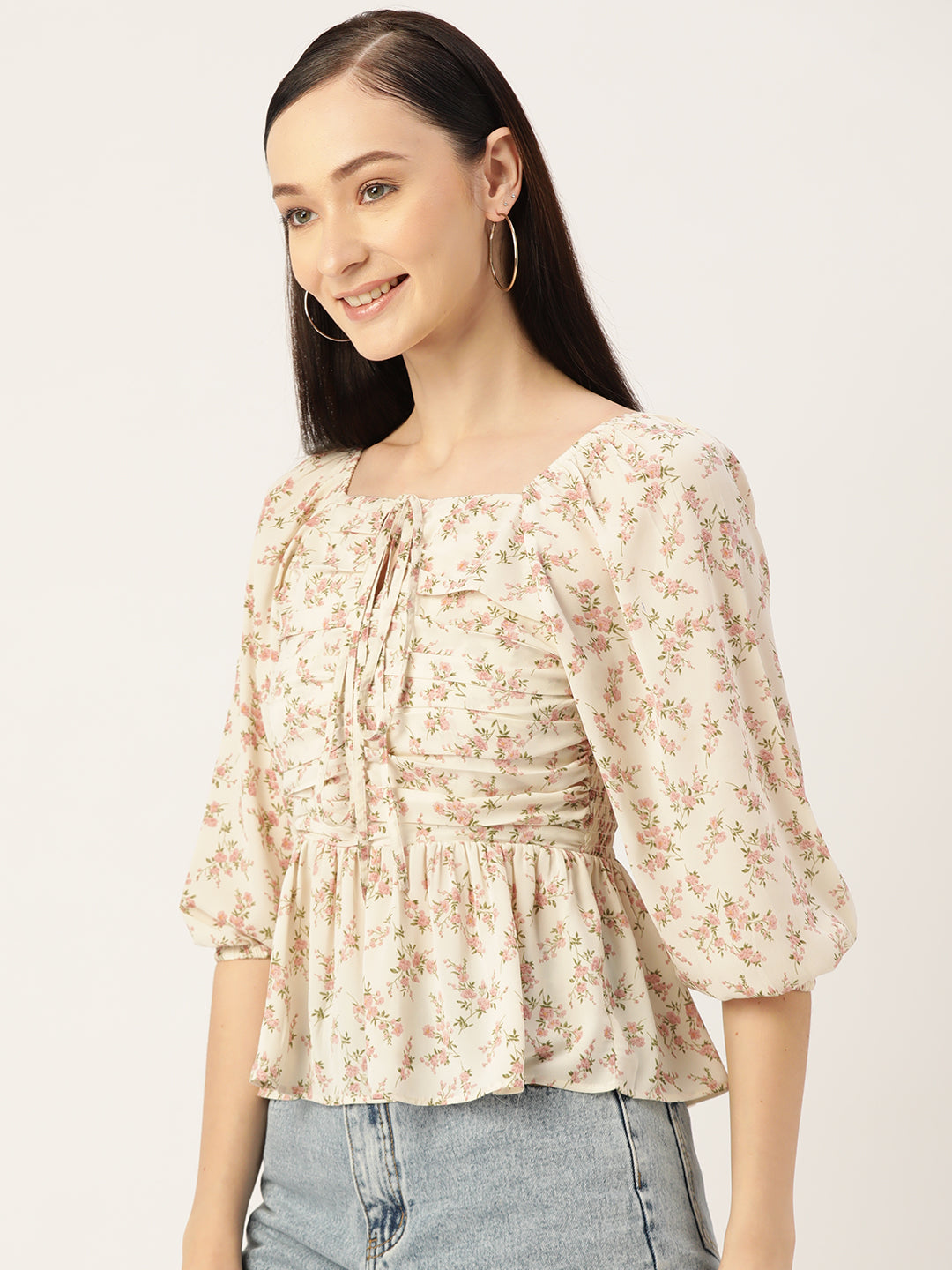 Floral Print Smocked Top