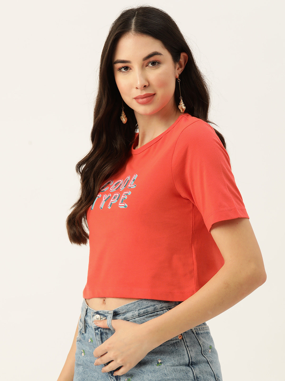 Women Graphic Printed Pure Cotton Crop T-shirt