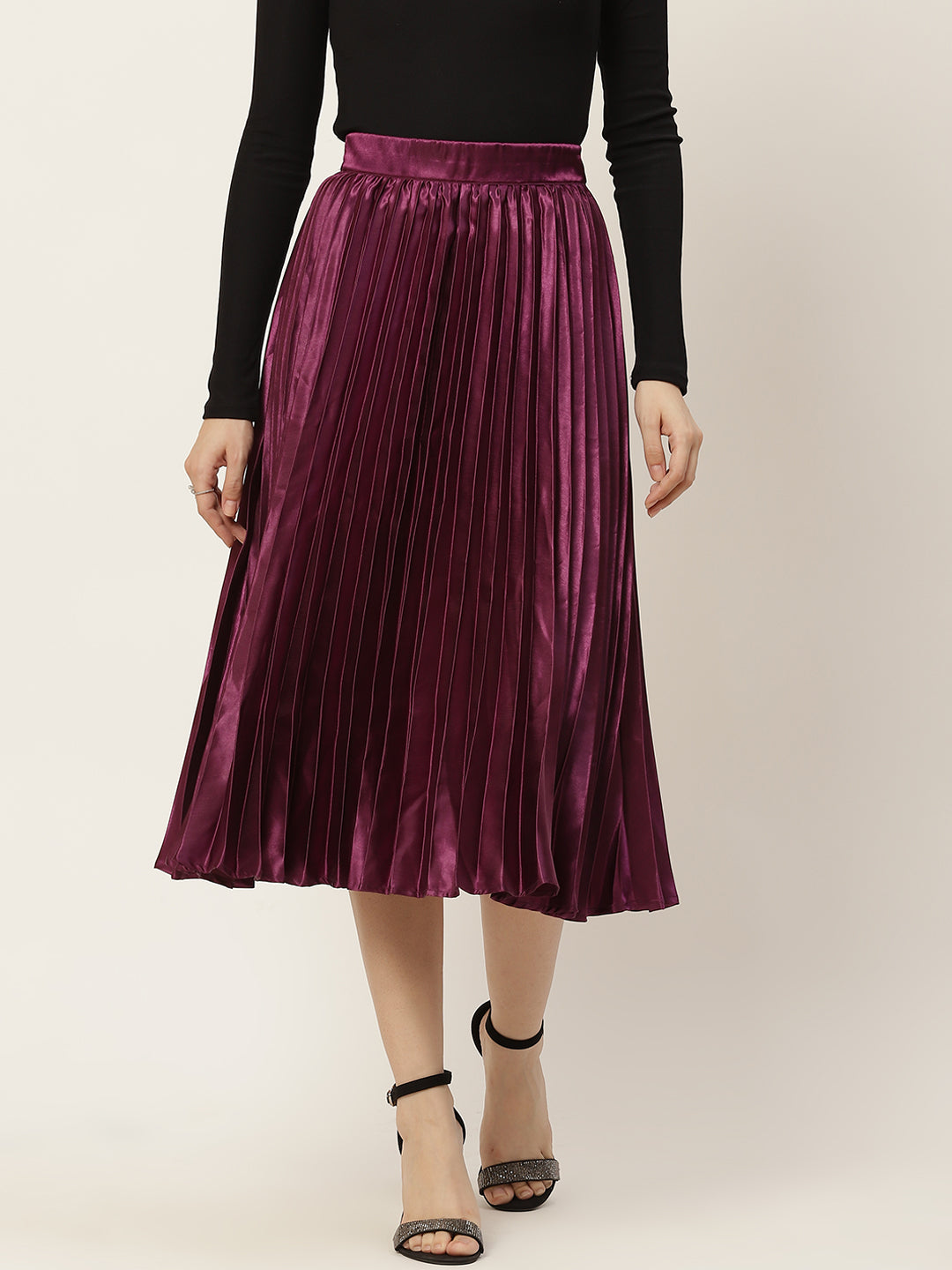 Women Solid Pleated Skirt