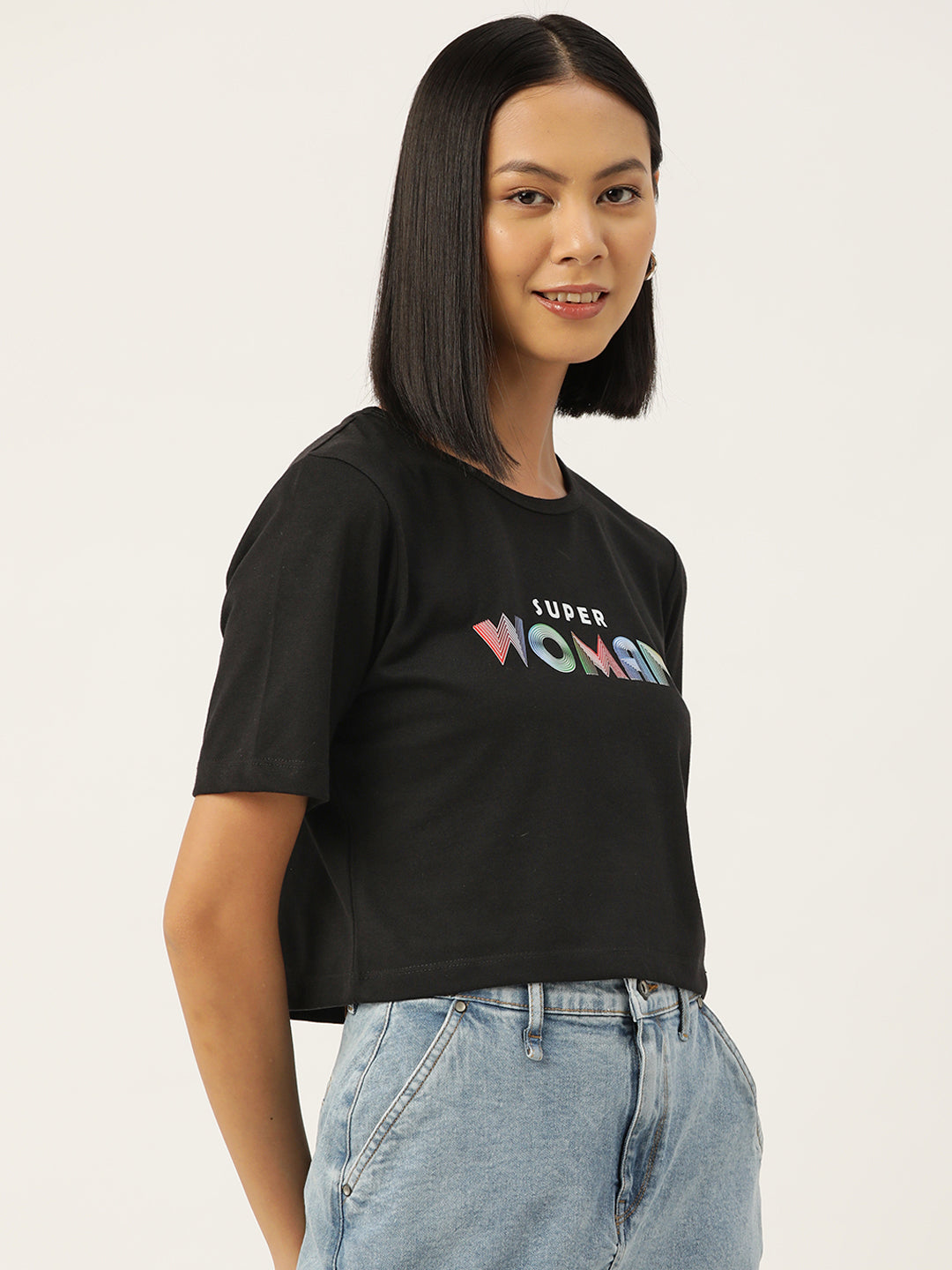 Women Graphic Printed Pure Cotton Crop T-shirt