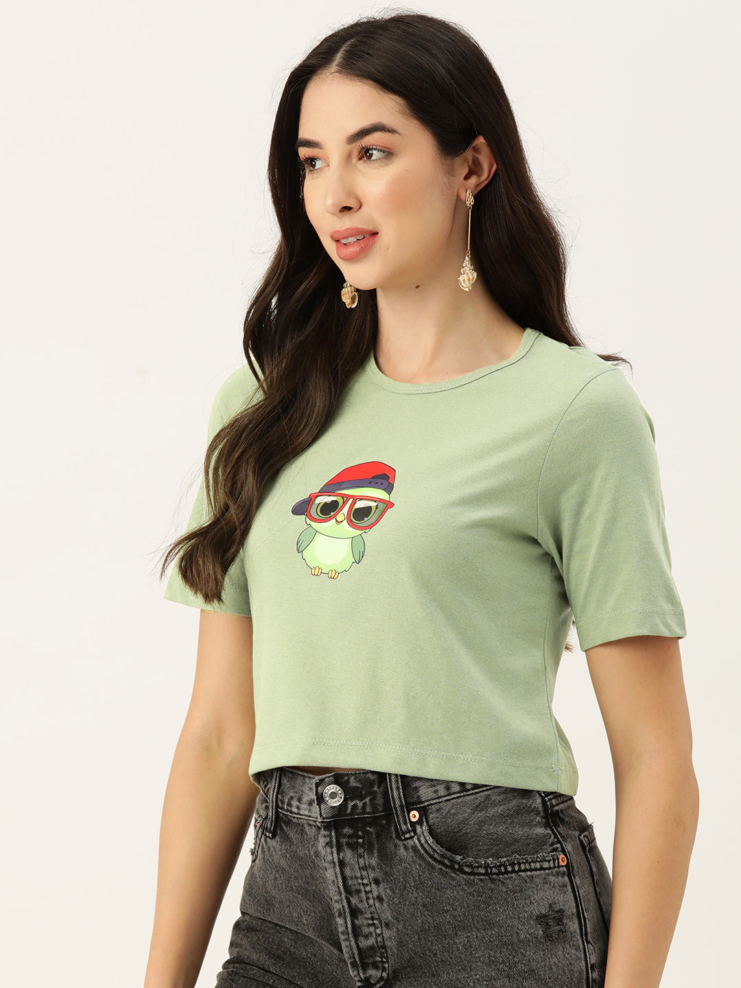 Women Graphic Printed Pure Cotton Crop T-shirt