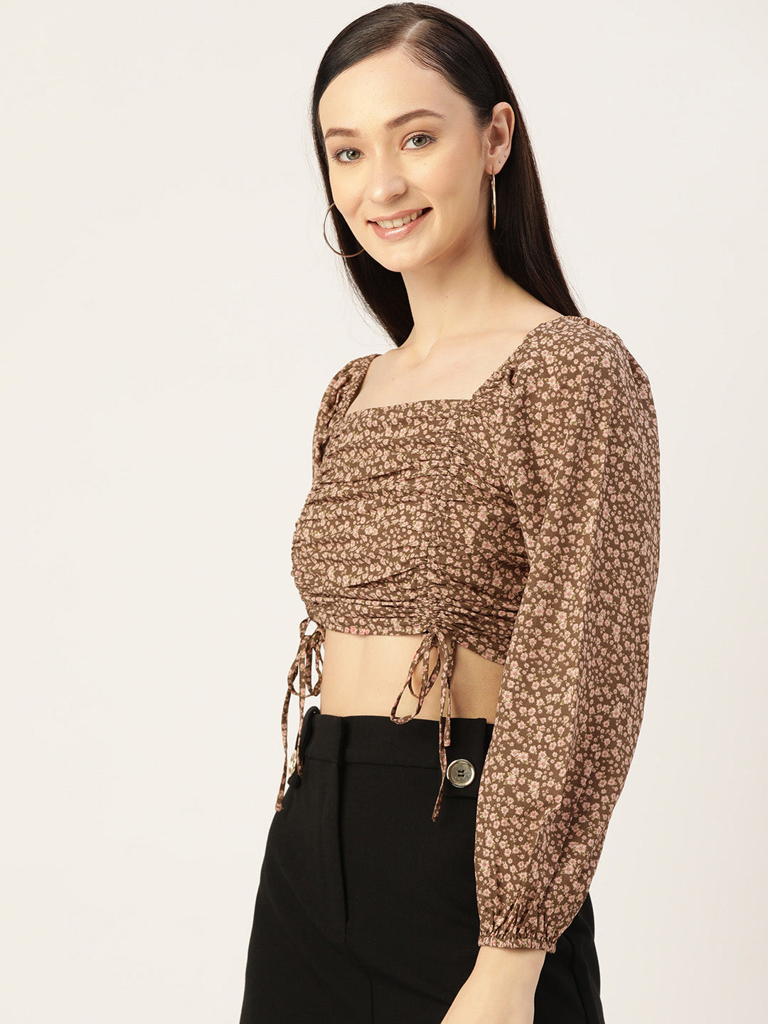 Floral Print Smocked Ruched Crop Top