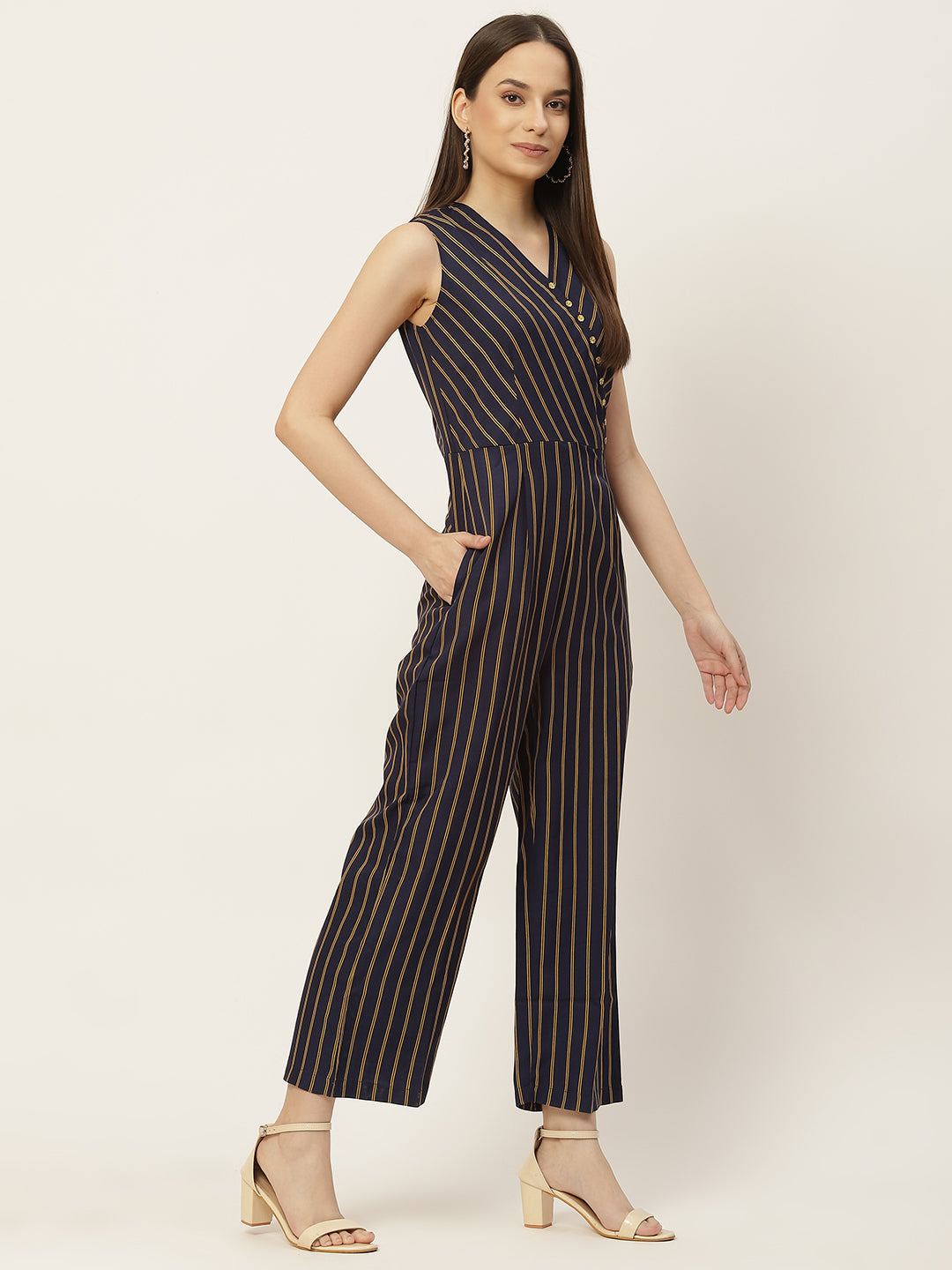 Navy Blue Striped Jumpsuit