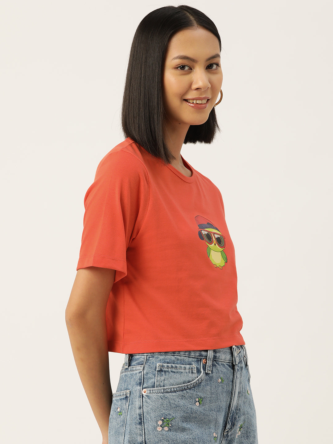 Women Graphic Printed Pure Cotton Crop T-shirt