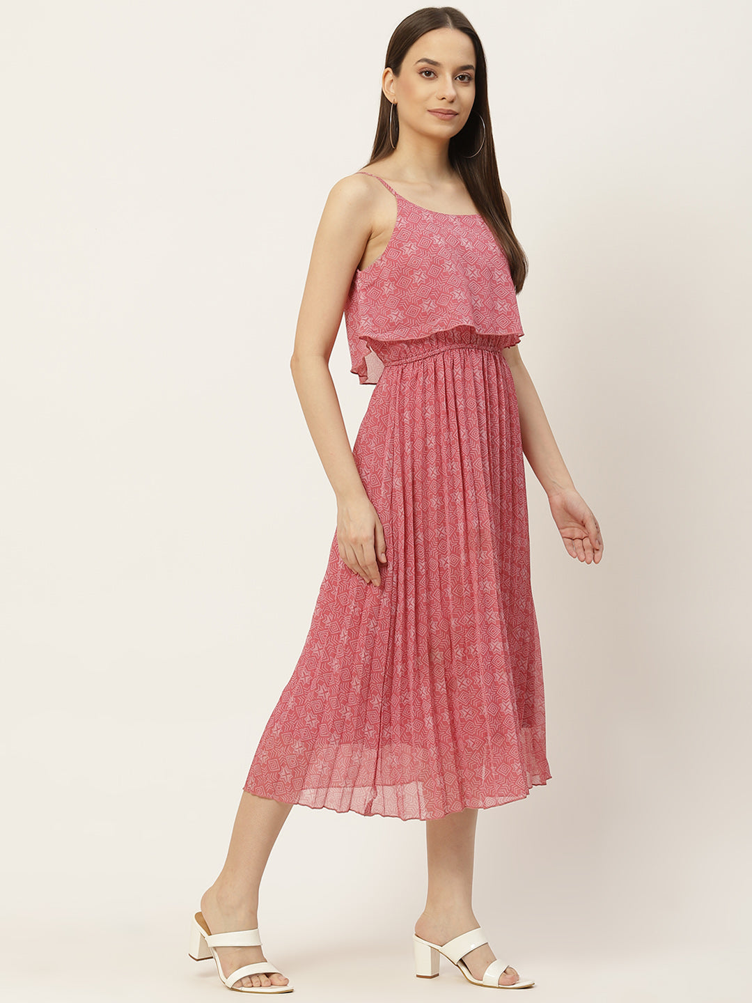 Accordion Pleated Georgette Midi Dress