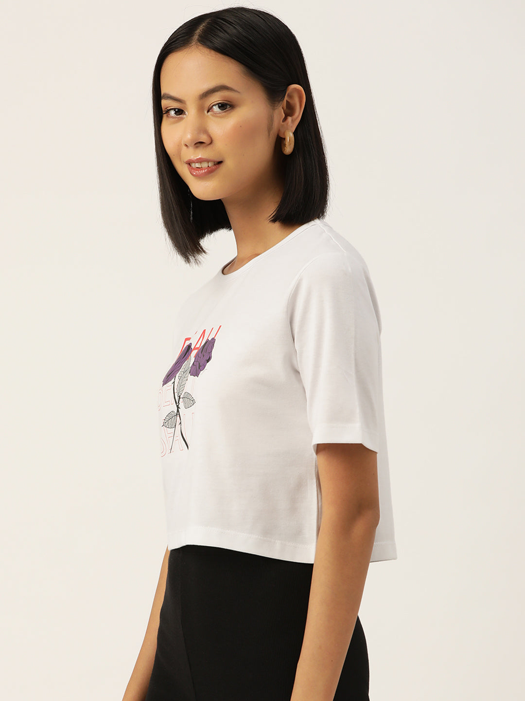 Women Graphic Printed Pure Cotton Crop T-shirt