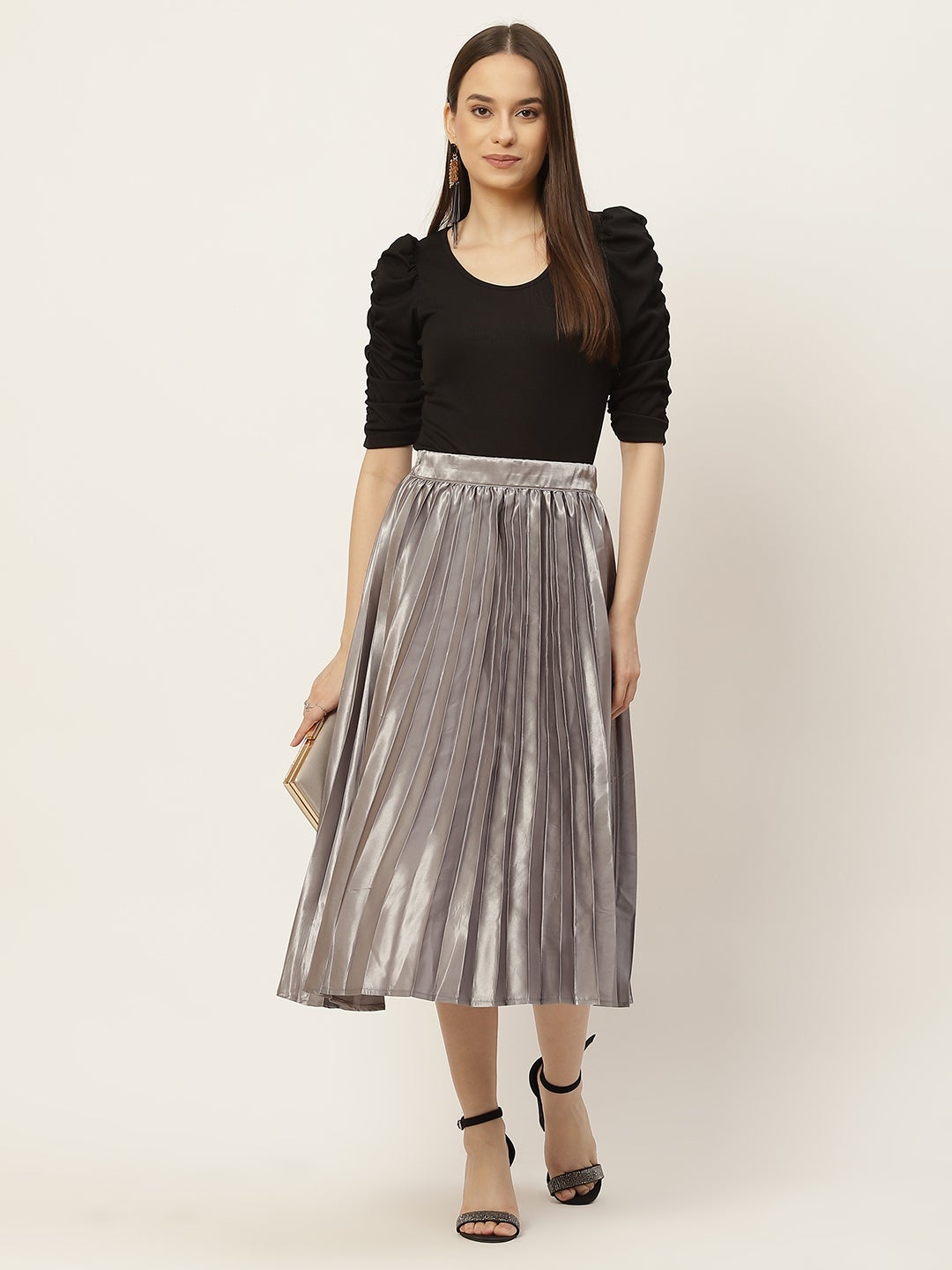 Women Solid Pleated Skirt