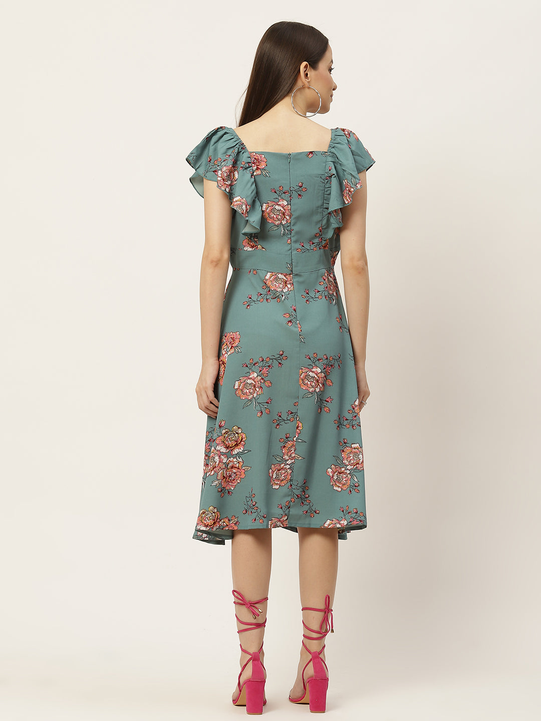 Multicoloured Floral Printed Midi Dress