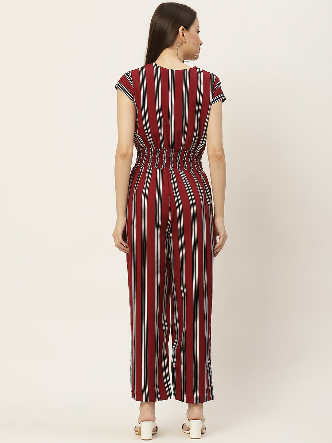 Maroon Striped Jumpsuit