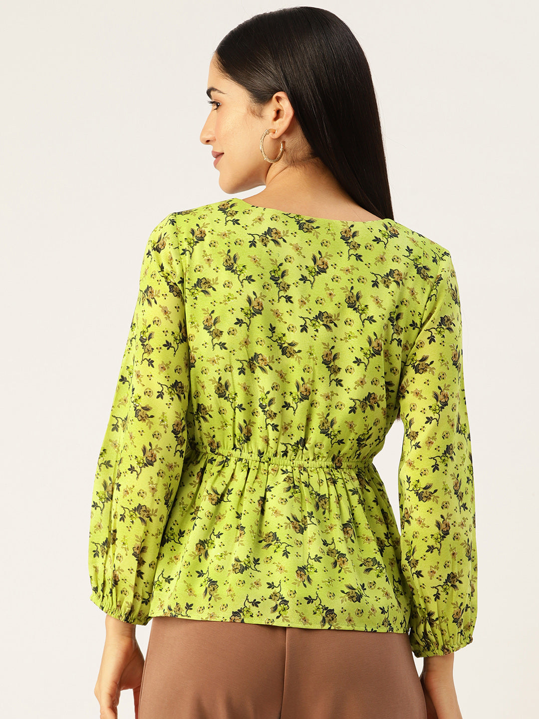 Floral Print Sweetheart Neck Georgette Peplum Top