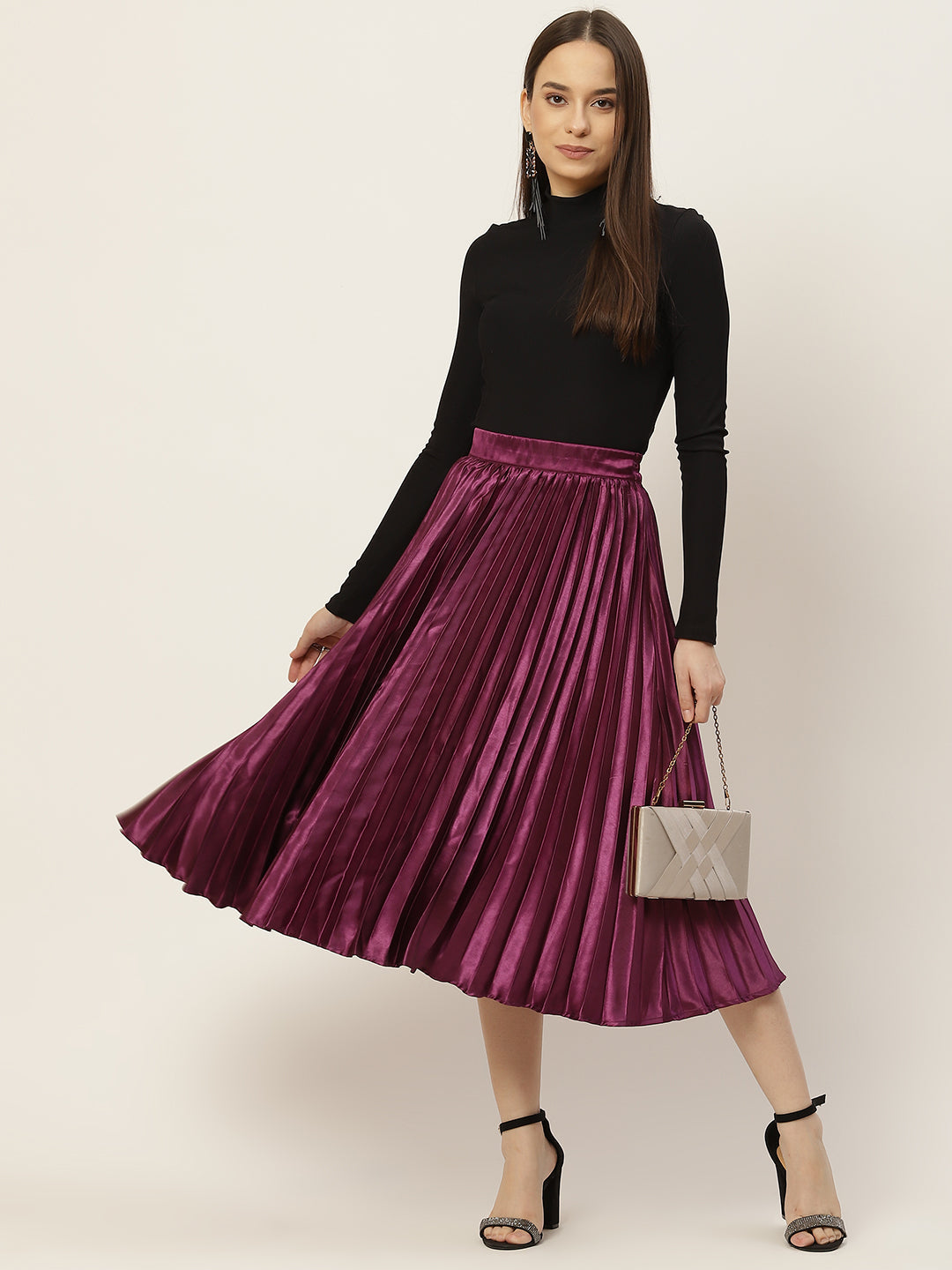 Women Solid Pleated Skirt