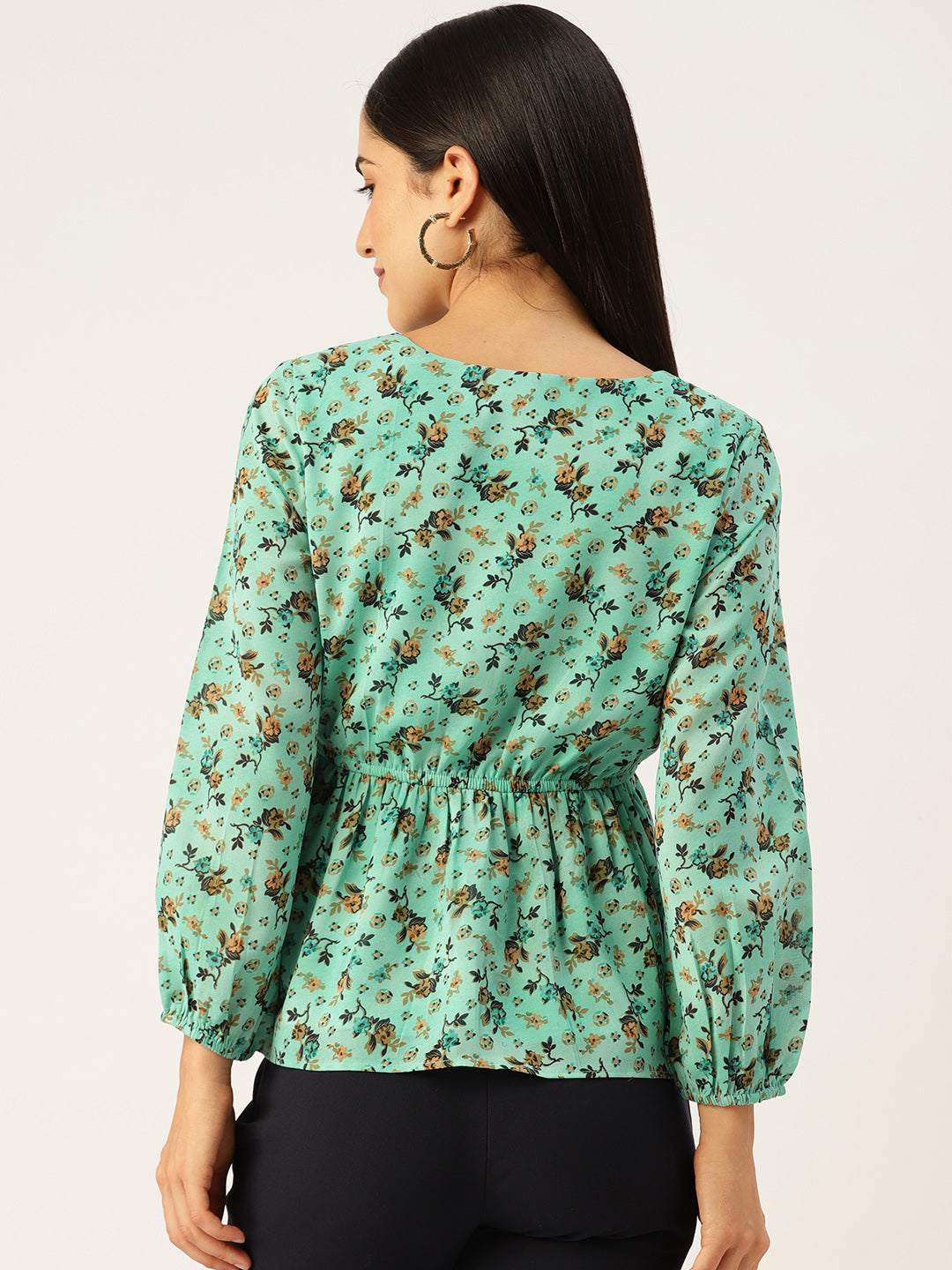 Floral Print Sweetheart Neck Georgette Peplum Top