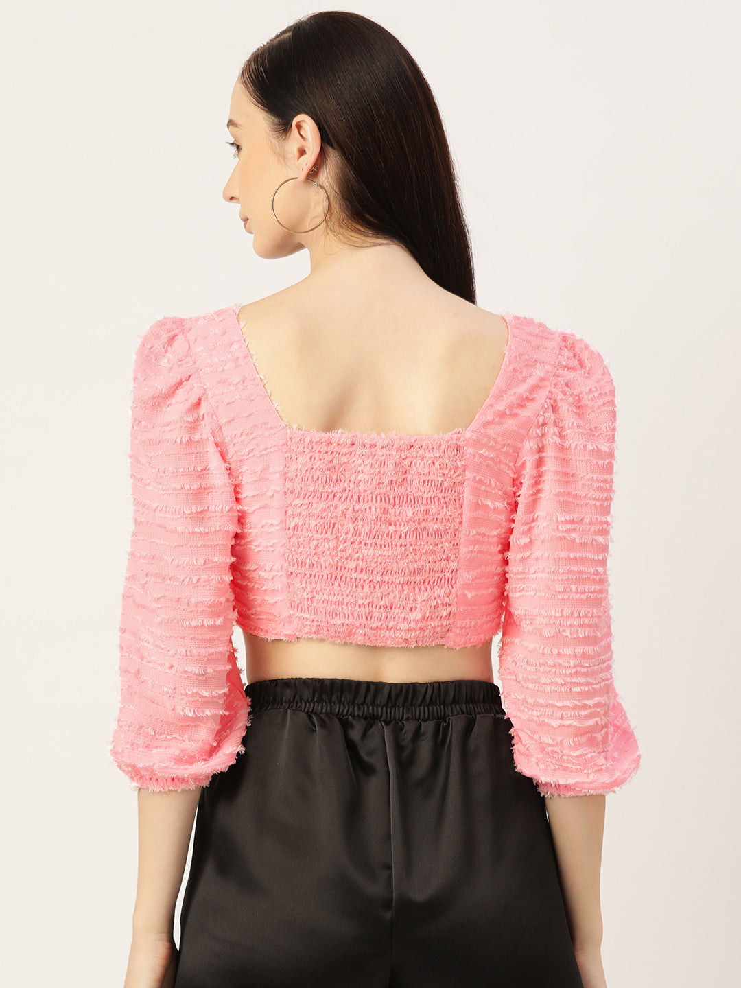 Pink Textured Georgette Crop Top