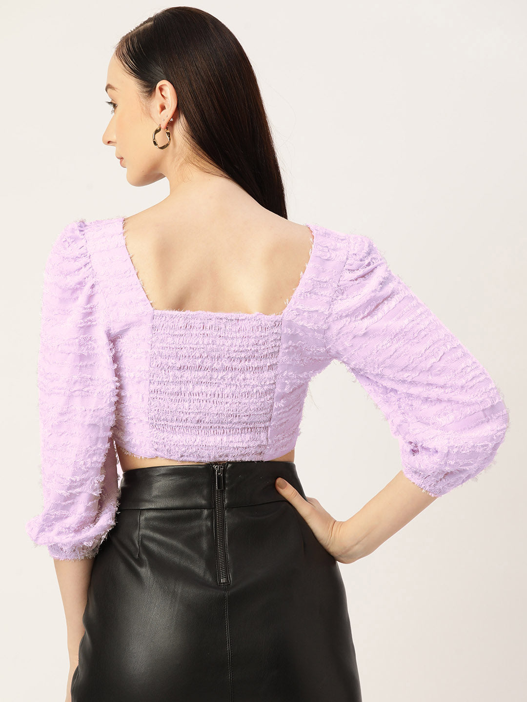 Purple Textured Georgette Crop Top