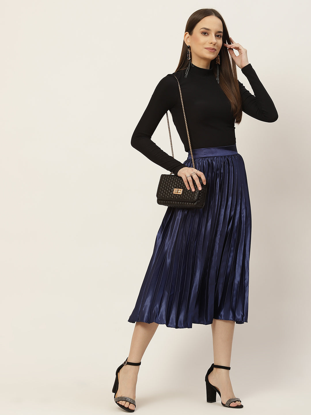 Women Solid Pleated Skirt