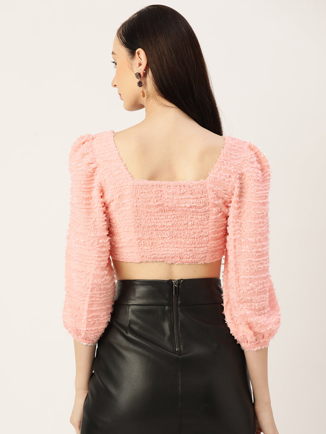 Peach Textured Georgette Crop Top