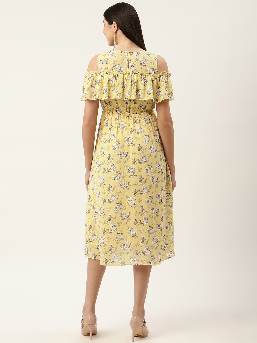 Yellow Floral Georgette Midi Dress