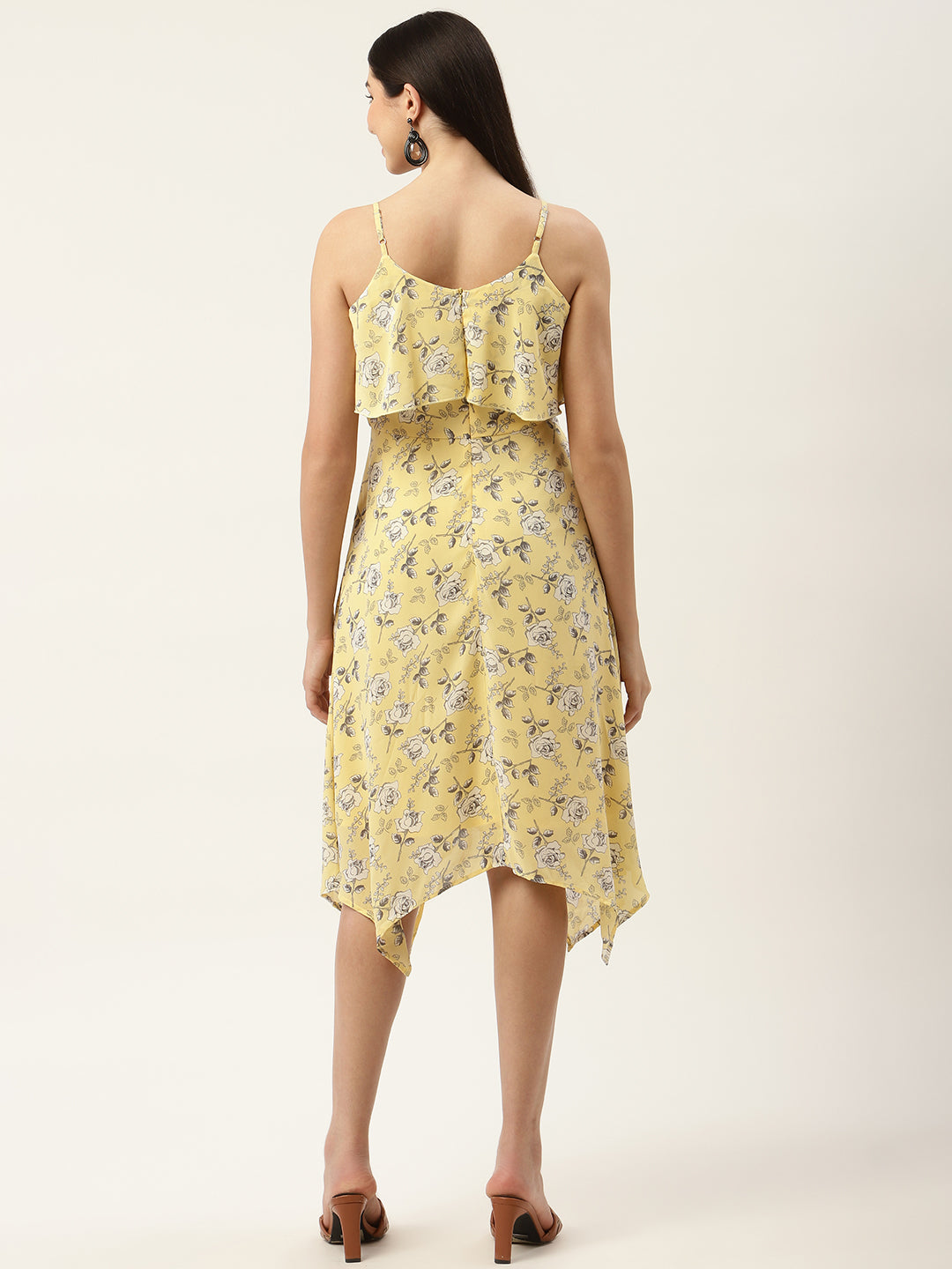 Yellow Floral Layered Georgette Midi Dress