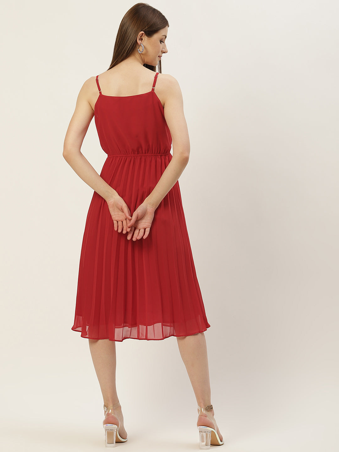 Women Red Georgette A-Line Midi Dress