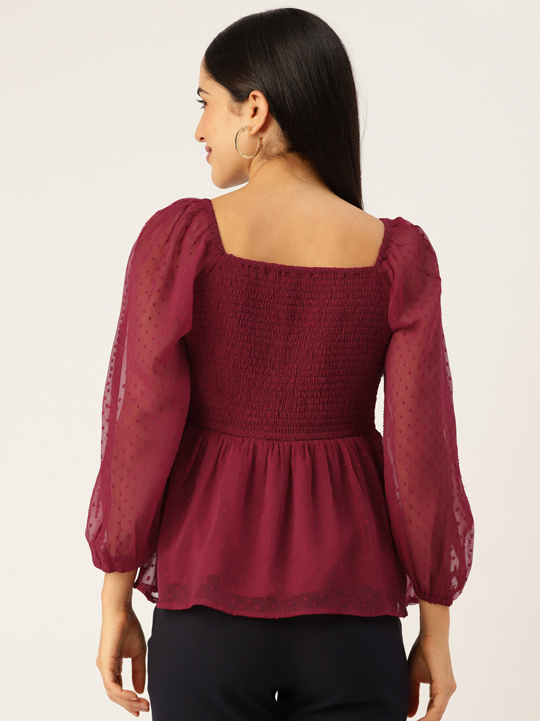 Red Sweetheart Neck Georgette Peplum Top