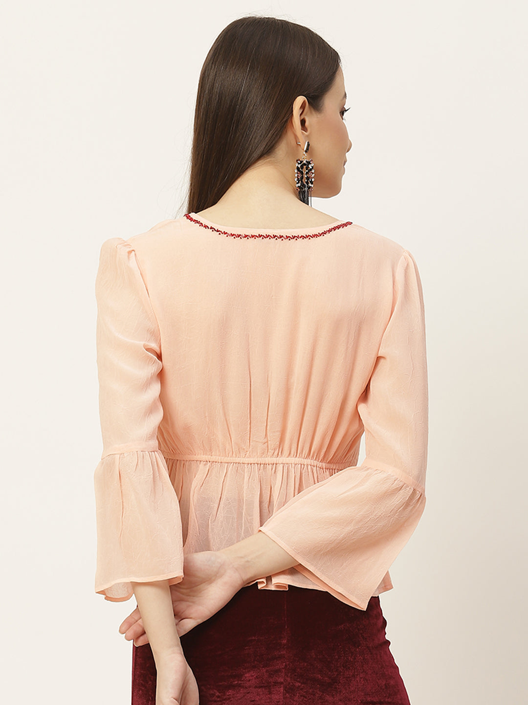 Casual Regular Sleeves Embellished Women Pink Top