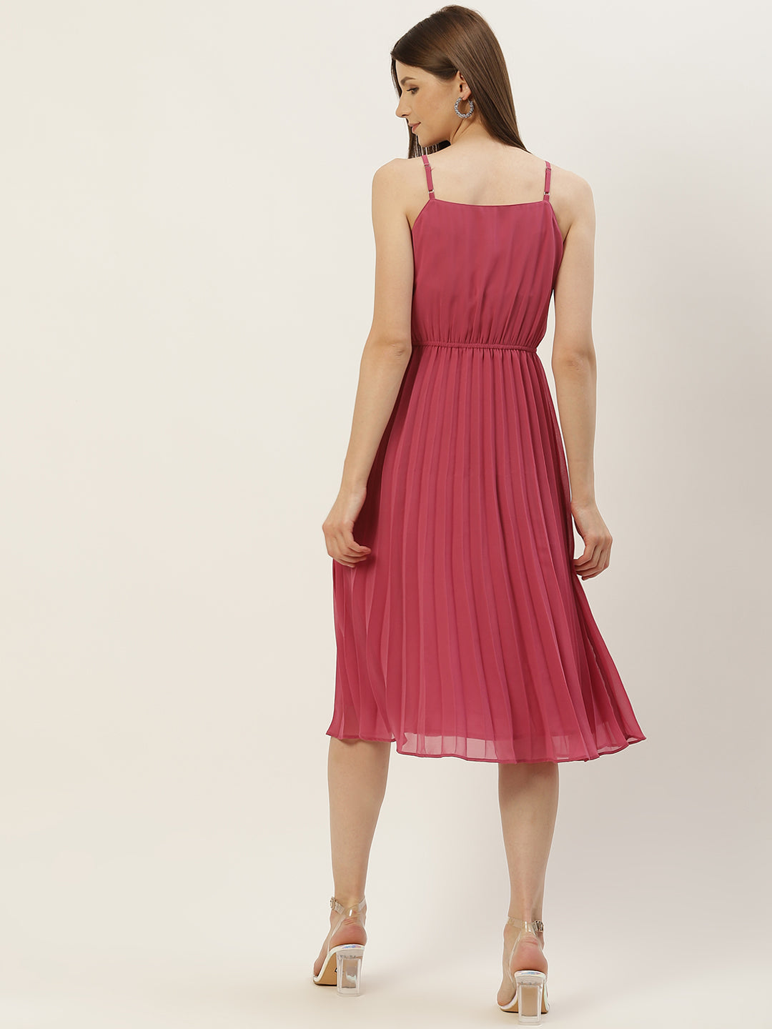 Women Pink Georgette A-Line Midi Dress