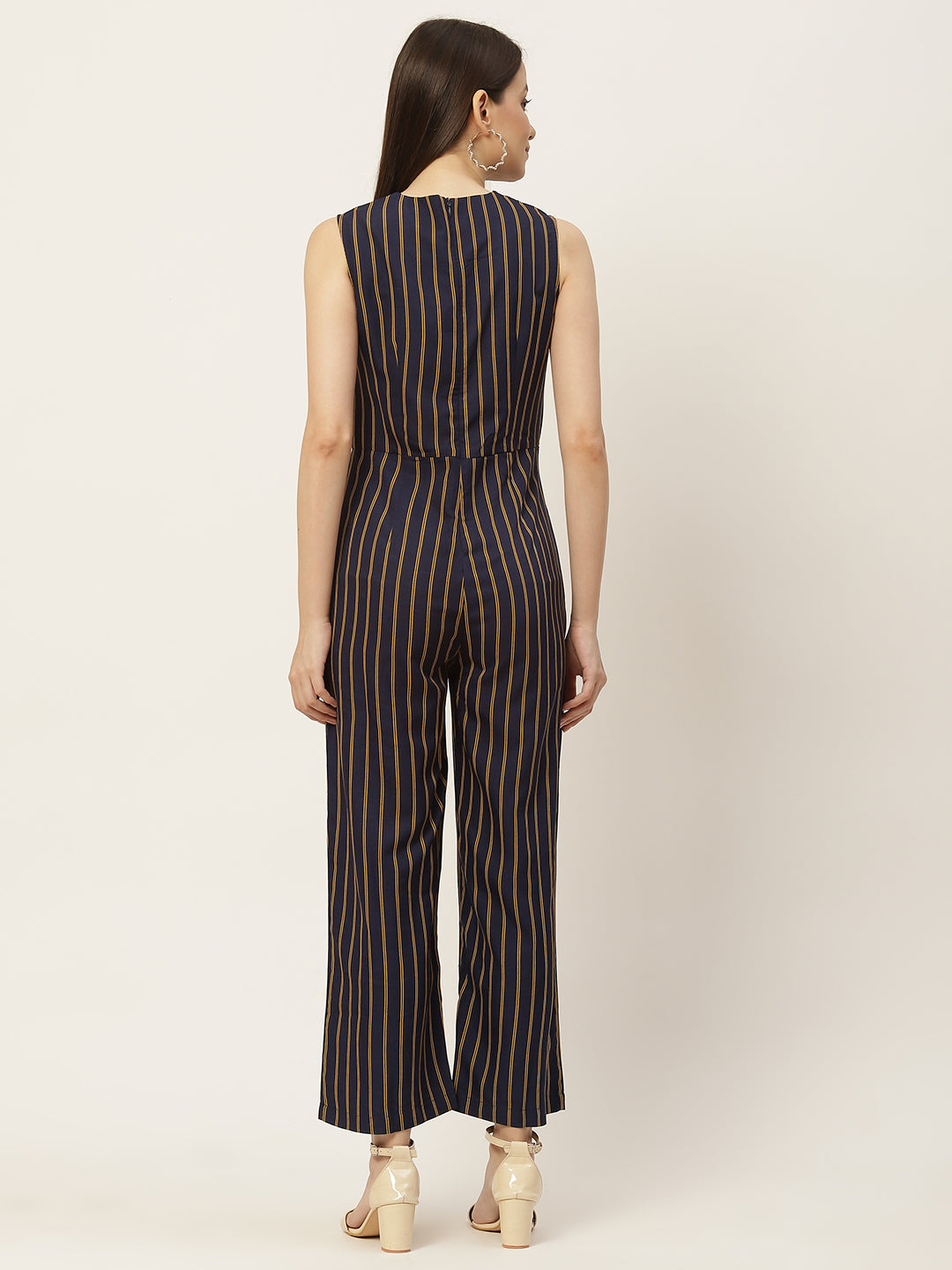 Navy Blue Striped Jumpsuit