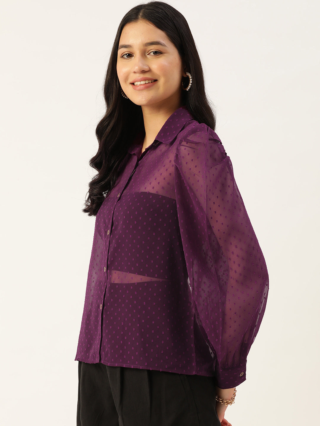 Purple Sheer Georgette Party Shirt