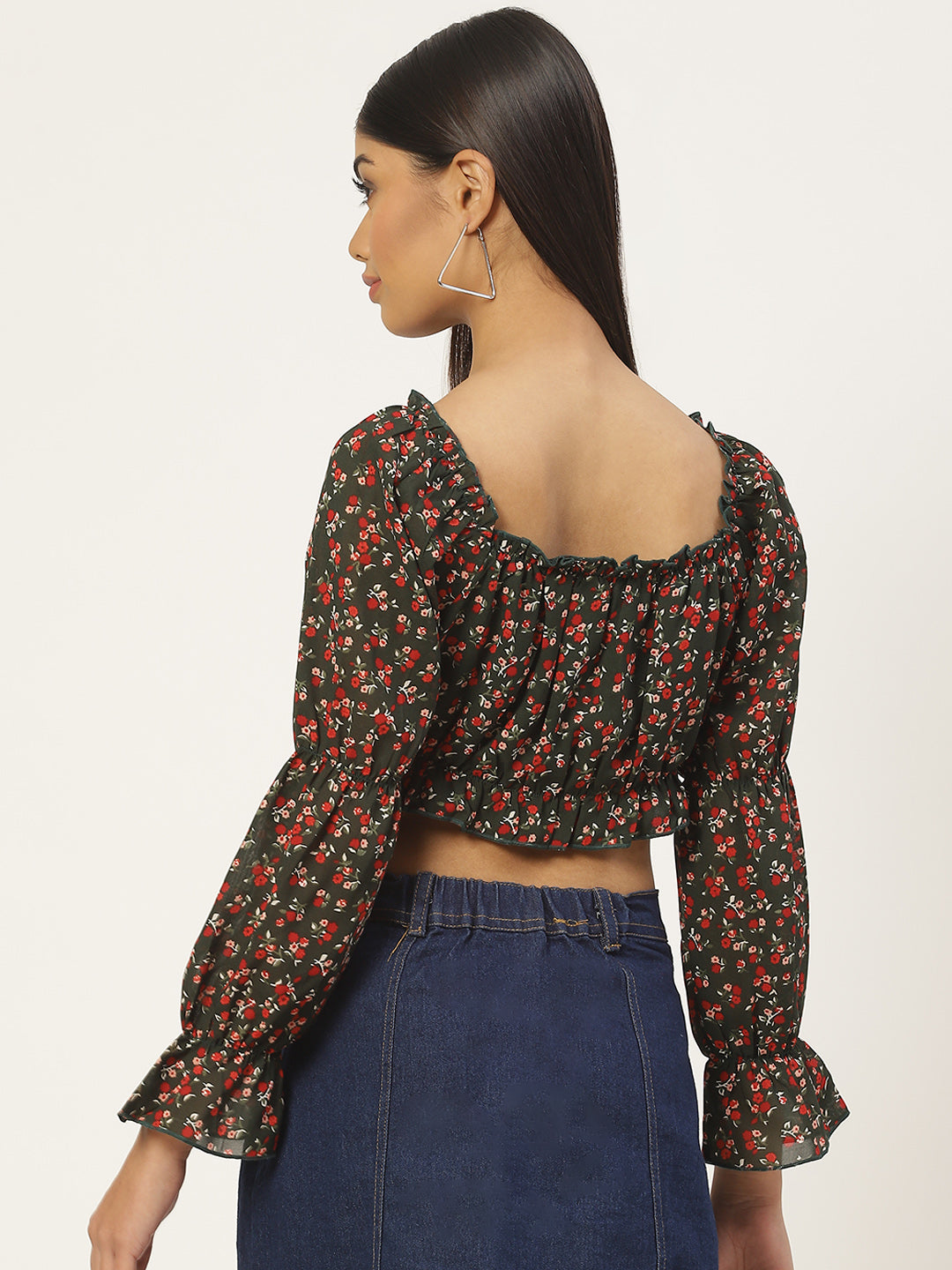 Floral Print Georgette Blouson Crop Top