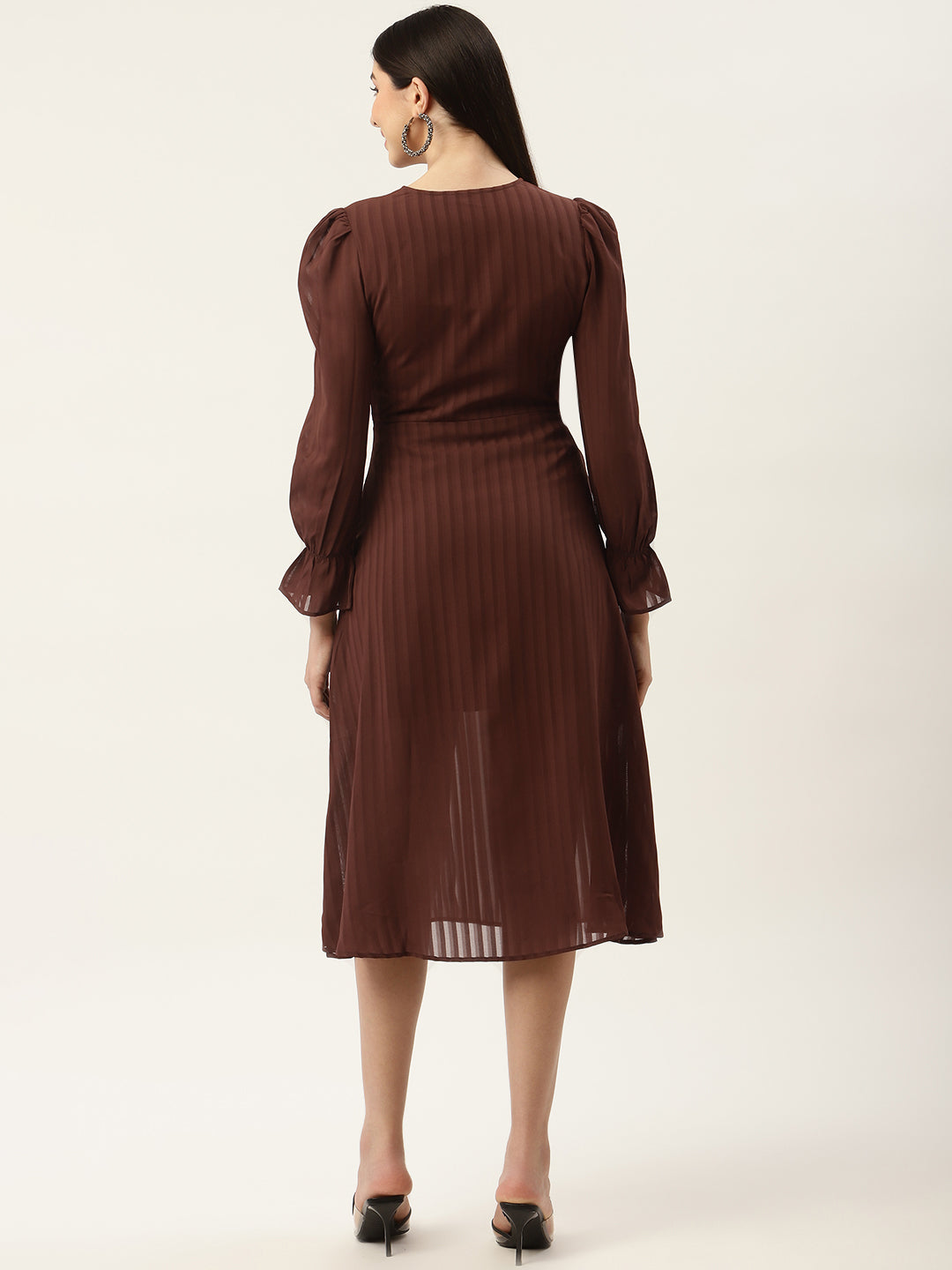 Brown Georgette Midi Dress