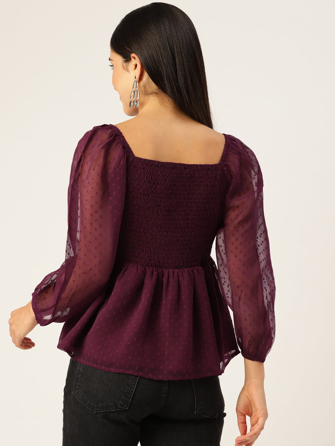 Purple Sweetheart Neck Georgette Peplum Top