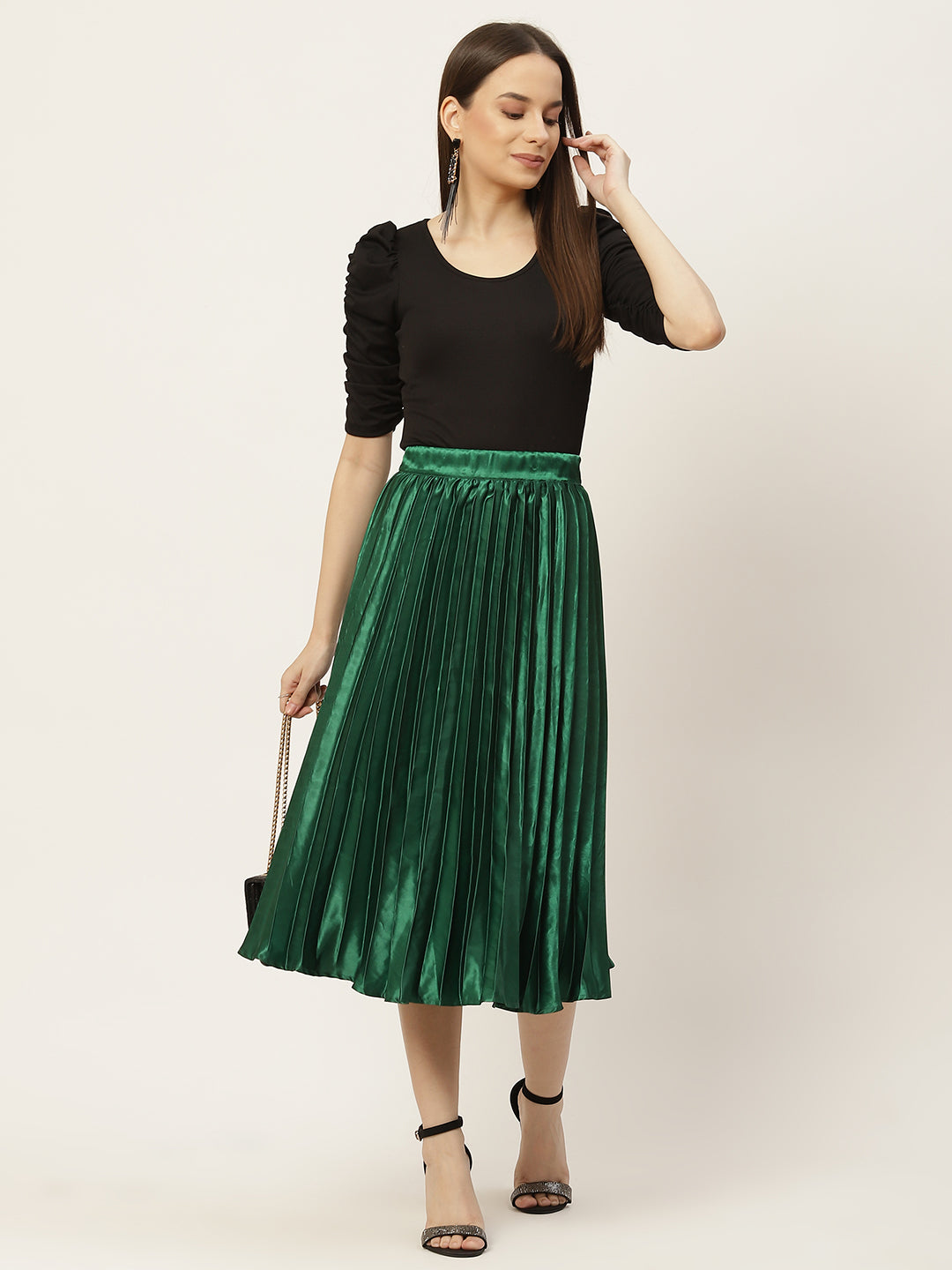 Women Solid Pleated Skirt