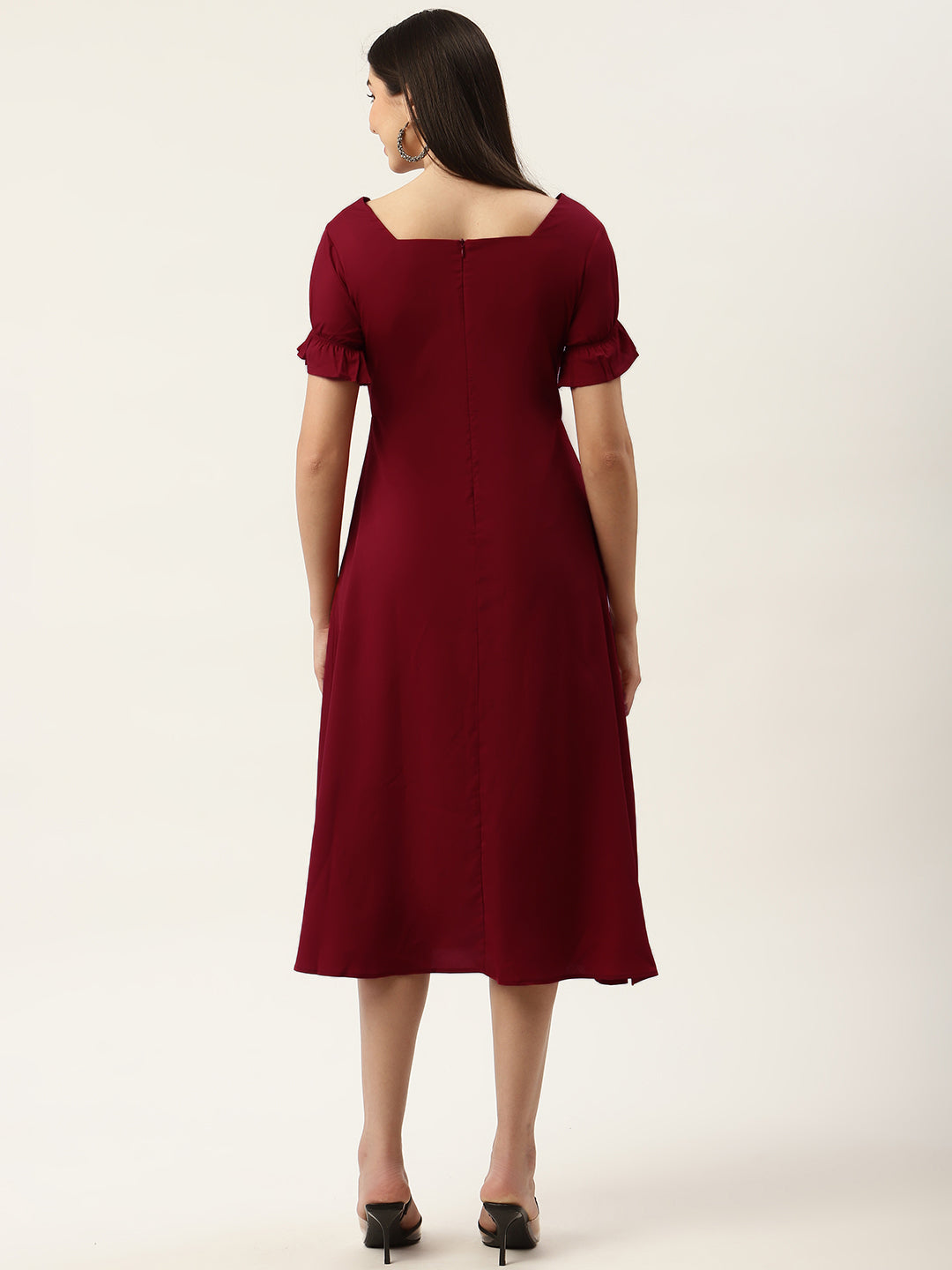 Maroon Crepe Midi Dress