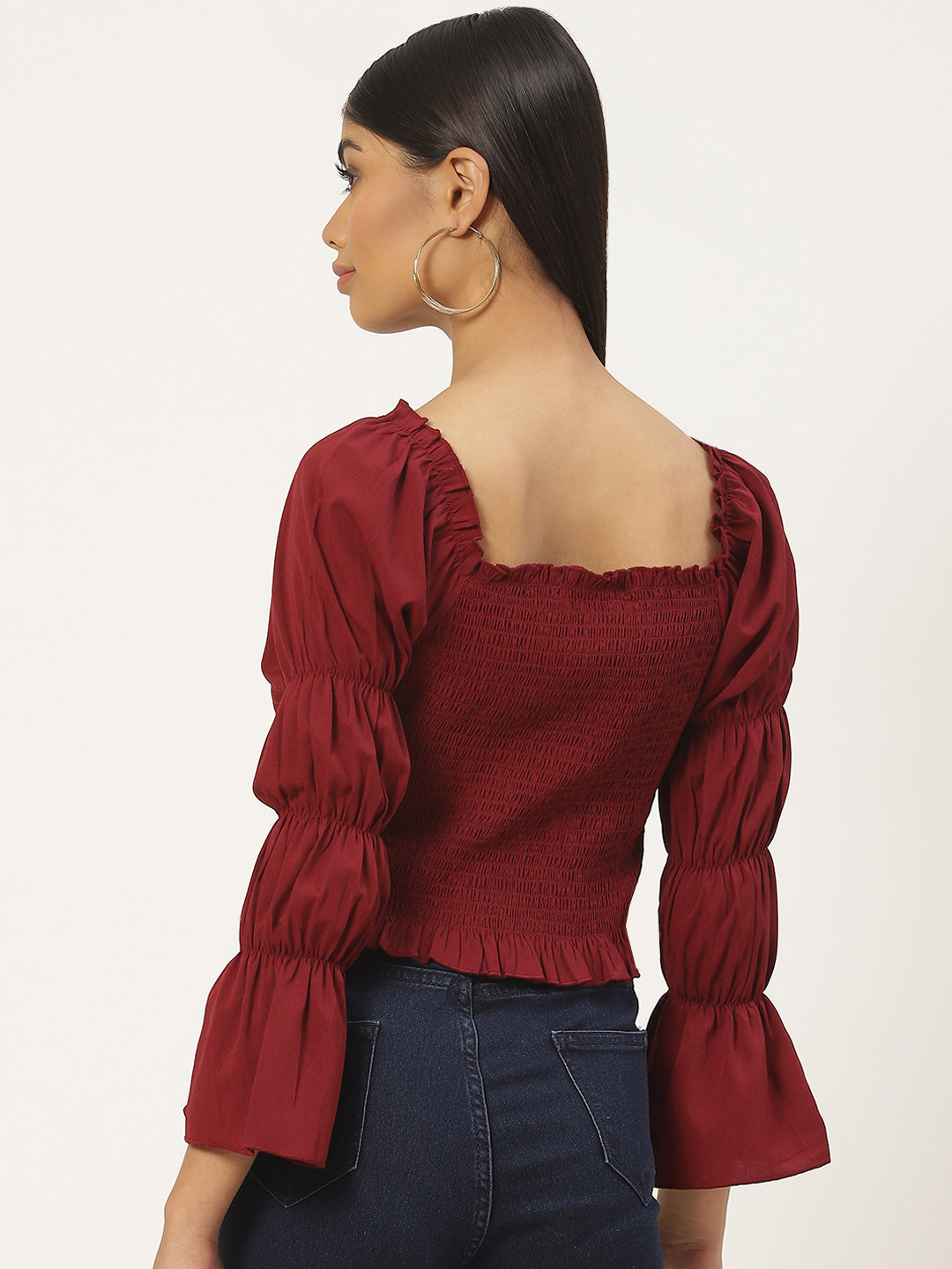 Smocked Crepe Peplum Top