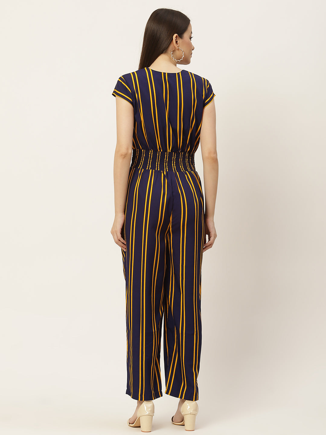 Navy Blue Striped Jumpsuit