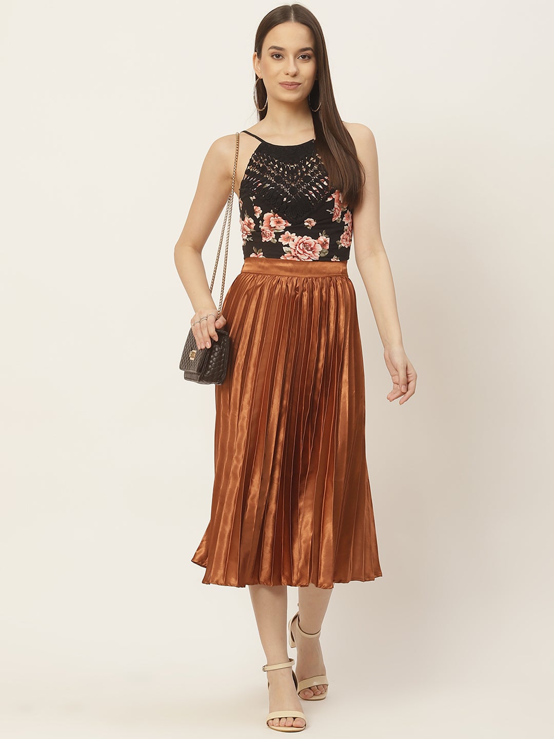 Women Solid Pleated Skirt