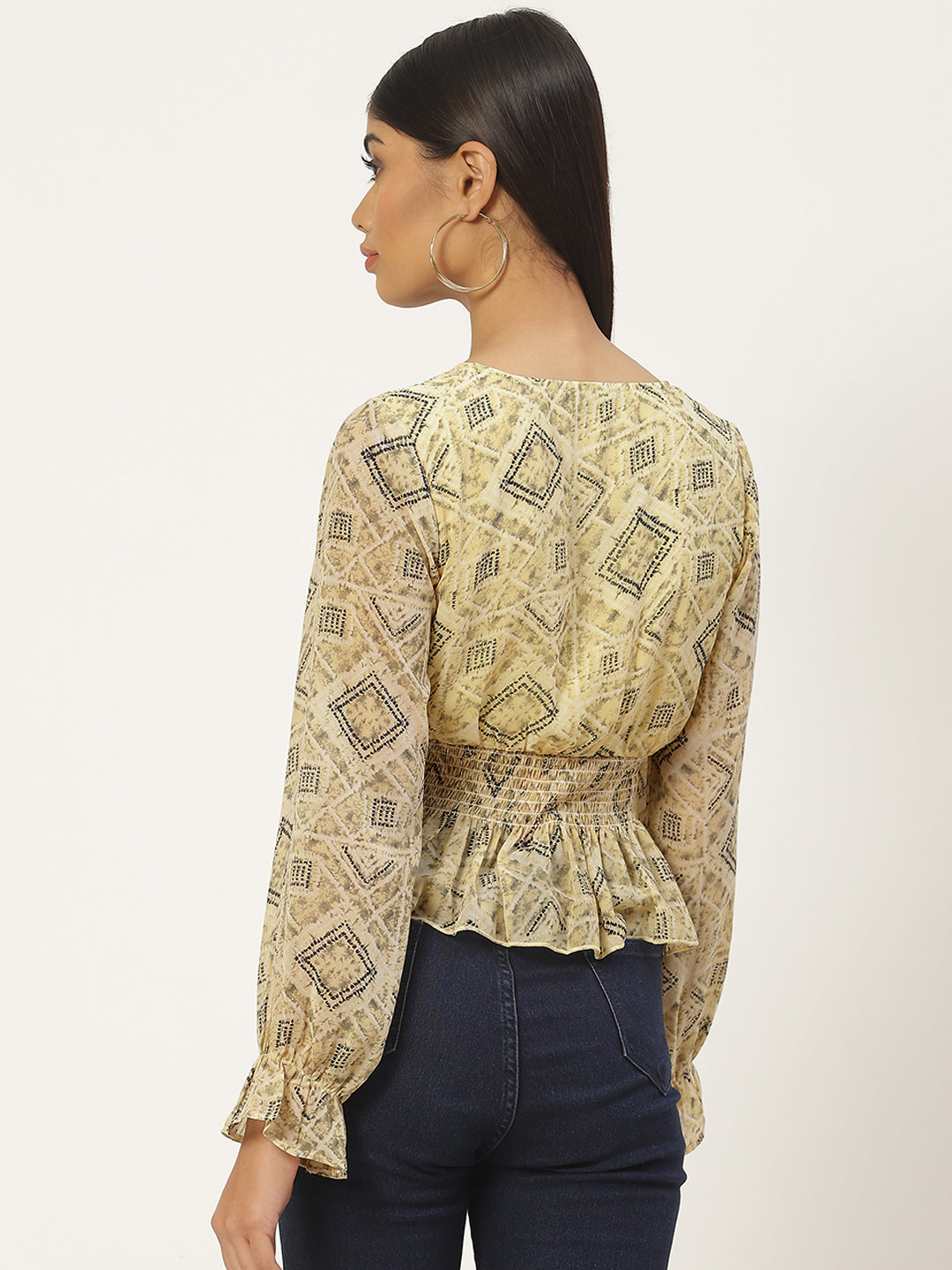 Printed Smocked Georgette Peplum Top