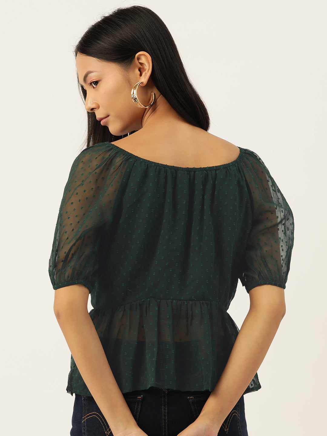 Slenor Puff Sleeve Georgette Peplum Top