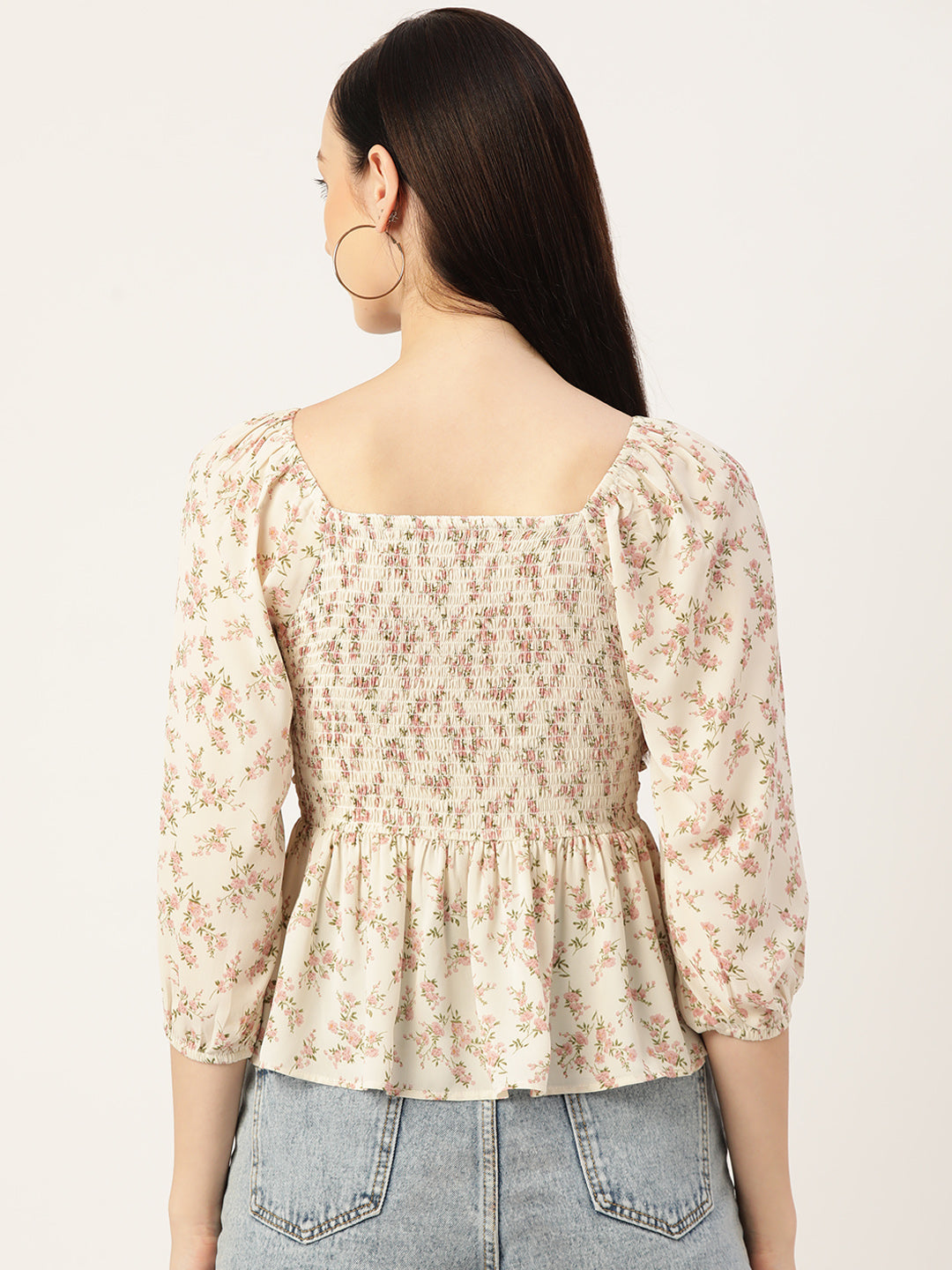 Floral Print Smocked Top