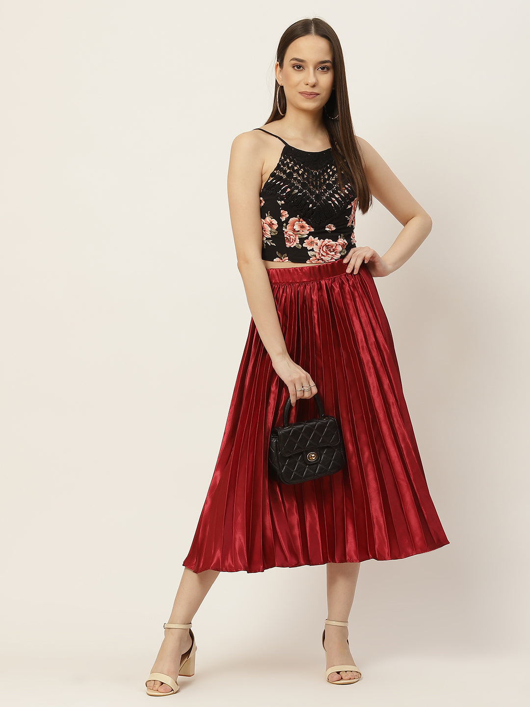 Women Solid Pleated Skirt