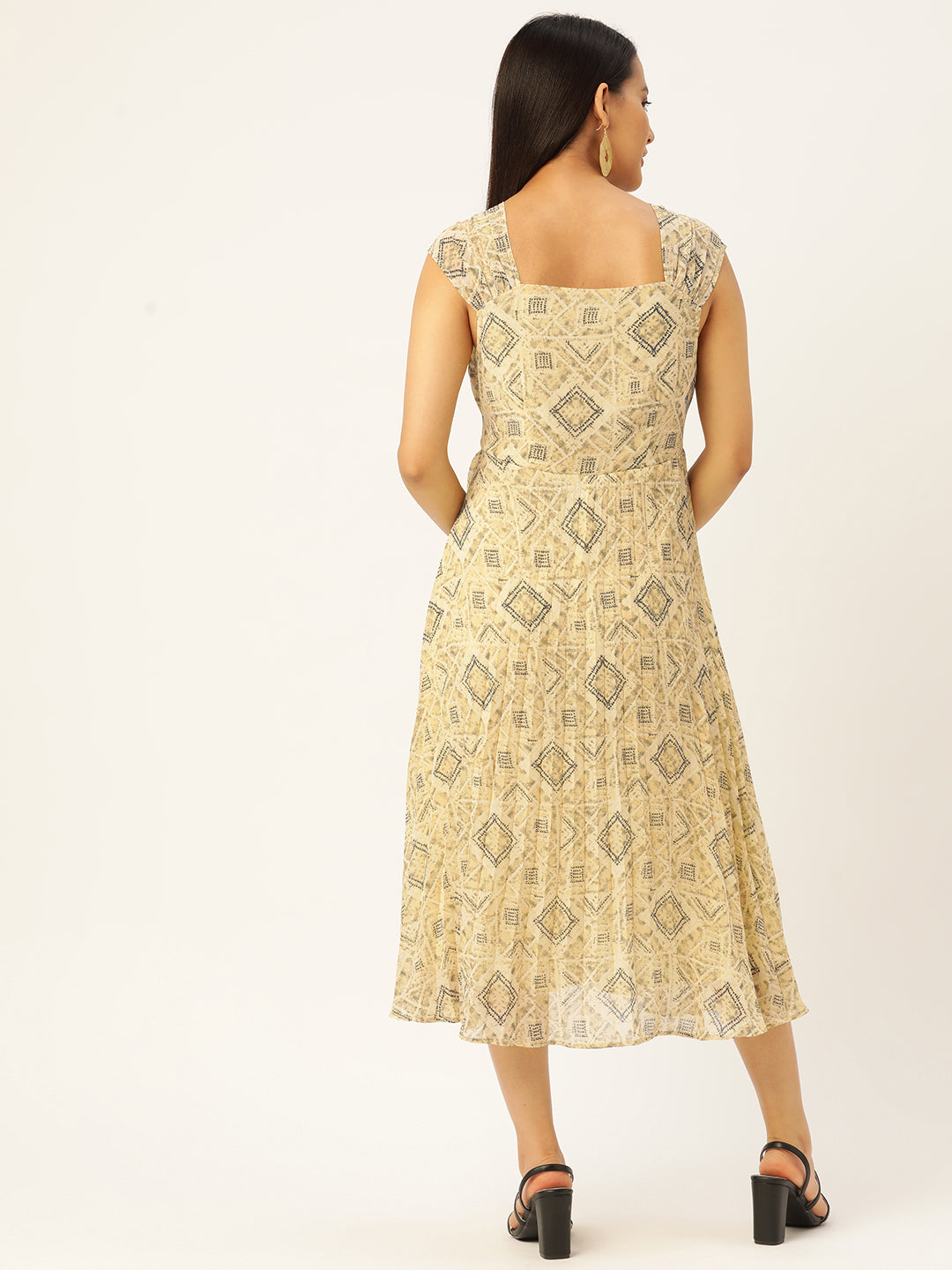 Geomatric Print Georgette Midi Wrap Dress