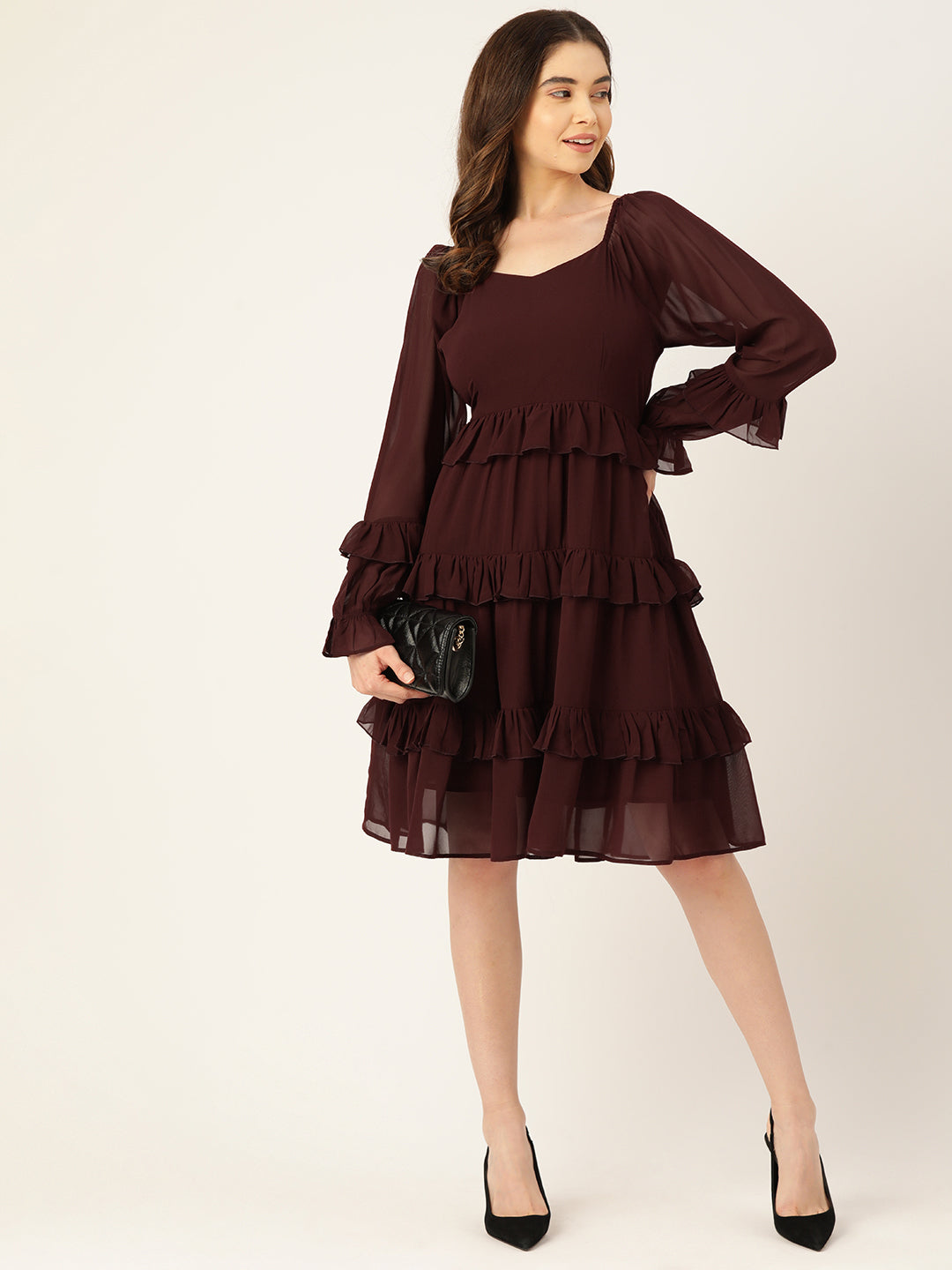 Women Maroon Georgette A-Line Dress